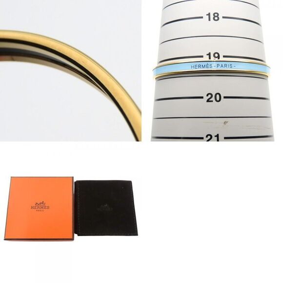 Hermes Bracelet Uni Bangle Metal Enamel Blue Gold Plated GP Accessories Ladies - Picture 9 of 9